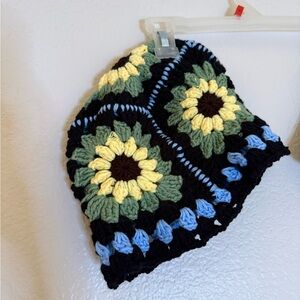 Crochet Beanie with Sunflower Design